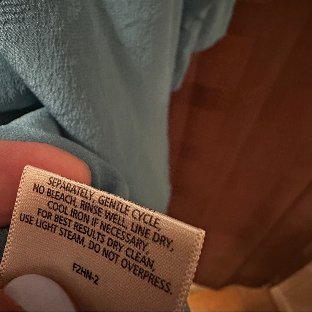 Eileen Fisher Teal Silk Blouse - Picture 4 of 6